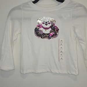 Cat & Jack White Long Sleeve Shirt with Bear Design Dize 4/5 Nwt